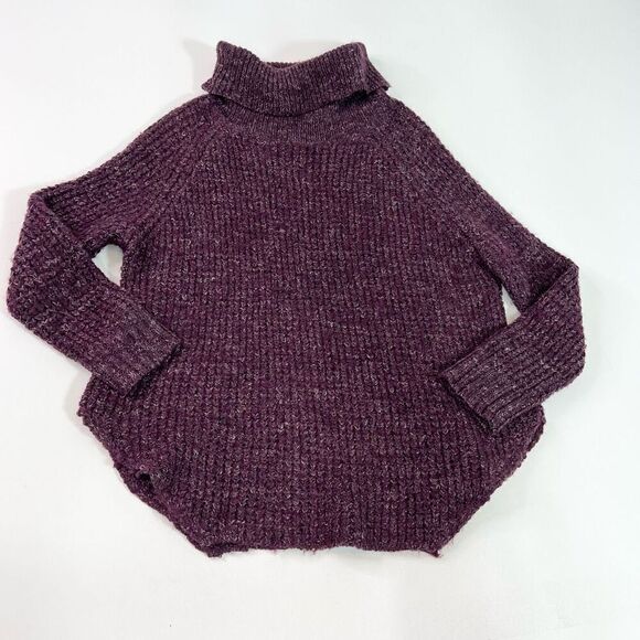 Free People Wool Linen Blend Sweater Womens Small Purple Turtleneck Pullover - Picture 1 of 9